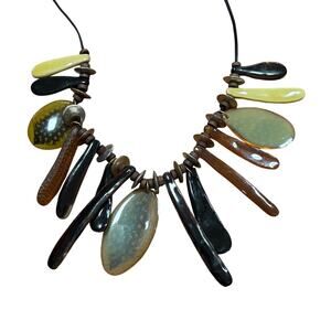 Chico’s statement jewelry bib necklace tribal unique acrylic beads Boho natural